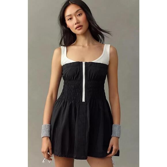 Daily Practice by Anthropologie Smocked Mini Dress Sleeveless Size L Black